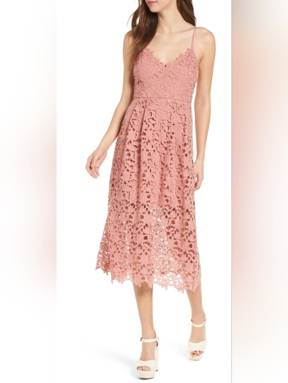 ASTR The Label Pink/Blush/Salmon Spaghetti Strap Lace Dress Size M
